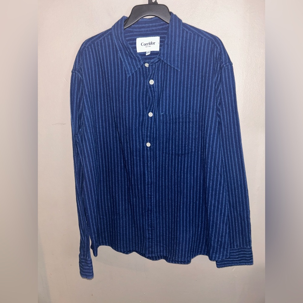 Corridor New York Shirt - blue striped 100 % cotton long sleeve button up - Picture 2 of 10